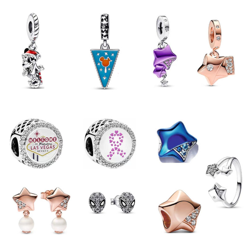 pan luxuryreplica Beads Disneystani Spider-Man Earring Series Lucky Star Beads Guardian Ring Sterling Silver