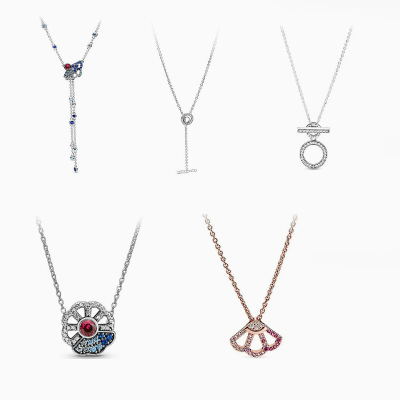 Factory direct pan luxuryreplica copper double buckle T-shaped buckle blue fan necklace to send girlfriend necklace DIY foundation