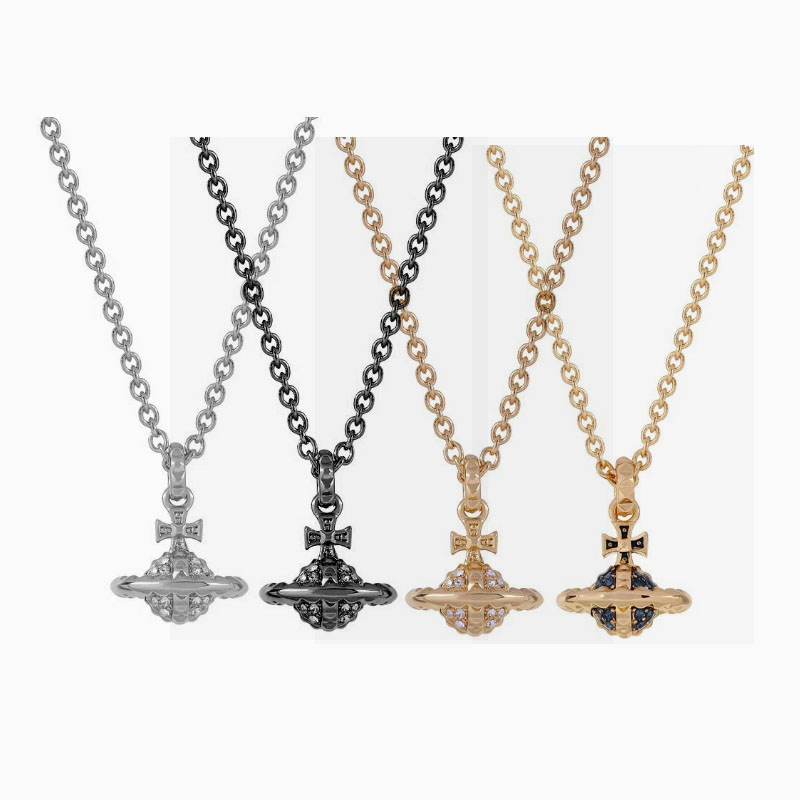 High Version Empress Dowager vivi  luxuryreplica Vivian Full Diamond small size Stereo orb Rivet Saturn Necklace sweater chain
