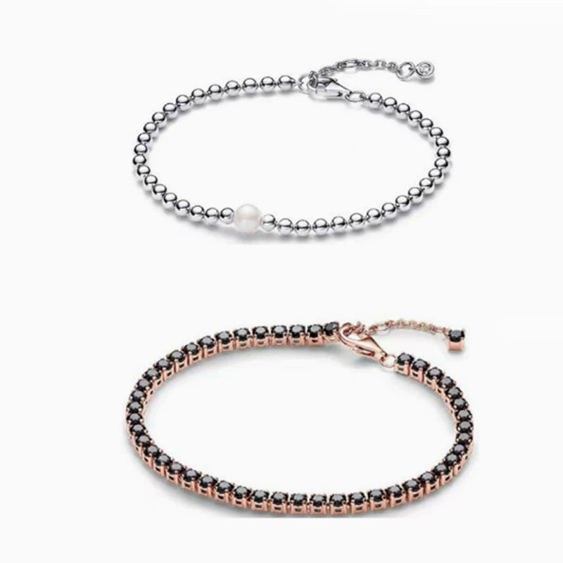 pan luxuryreplica Bracelet 925 Sterling Silver Shining Tennis Bracelet Pearl Bead Bracelet Female Niche Design