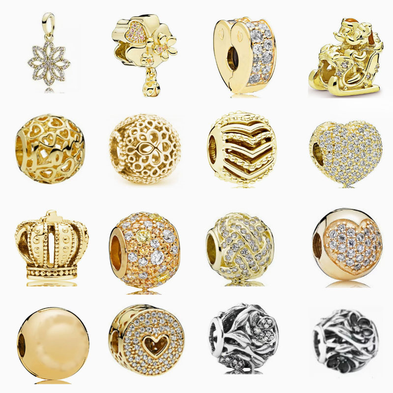 pan luxuryreplica 925 Silver Yellow Gold Love Crown Di Sini Fixed Buckle Pendant Beaded Accessories