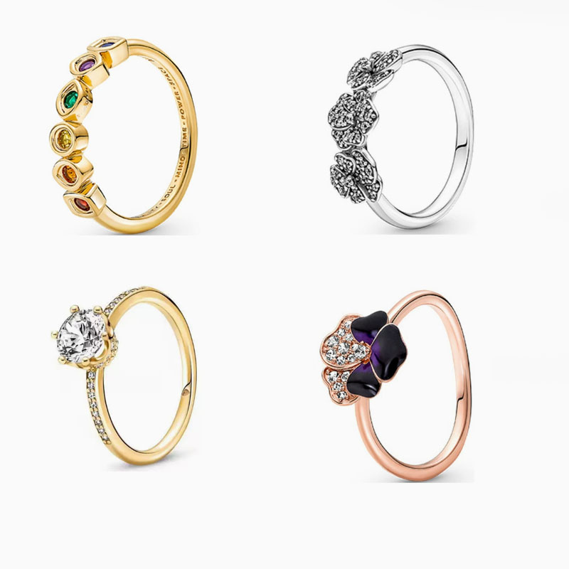 pan luxuryreplica 925 Sterling Silver dark purple Pansy Pansy Pansy Infinity Gem Ring