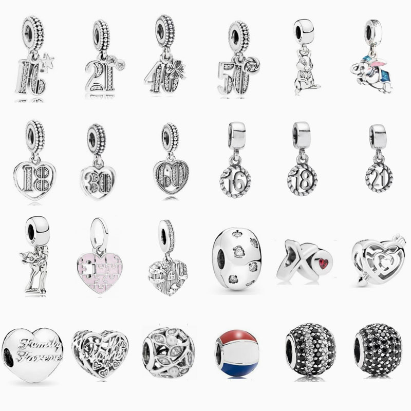 Factory direct pan luxuryreplica 925 sterling silver digital animal pendant fixed buckle hanging beads DIY accessories beads