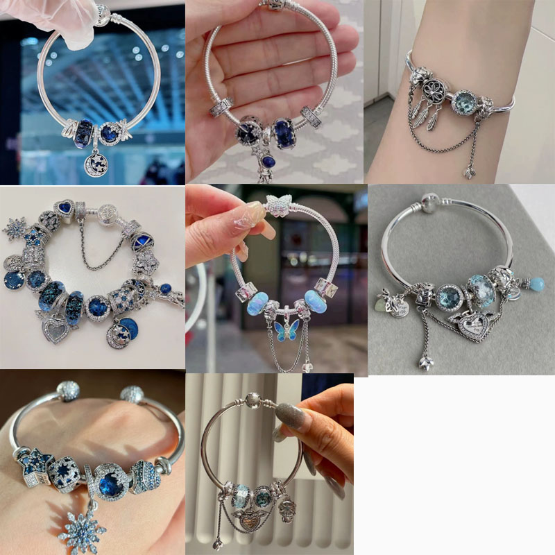 pan luxuryreplica Bracelet S925 Sterling Silver Blue Series Stars Fairy Tale Bracelet Shining Galaxy Bracelet DIY loose beads Beaded