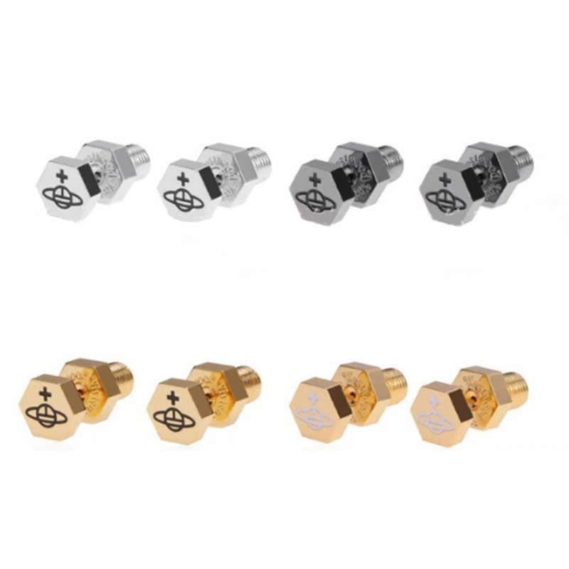 High Version 925 Material Saturn Series Punk Gold Silver Titanium Black Hexagon Thread Screw Saturn Ear Stud Earrings