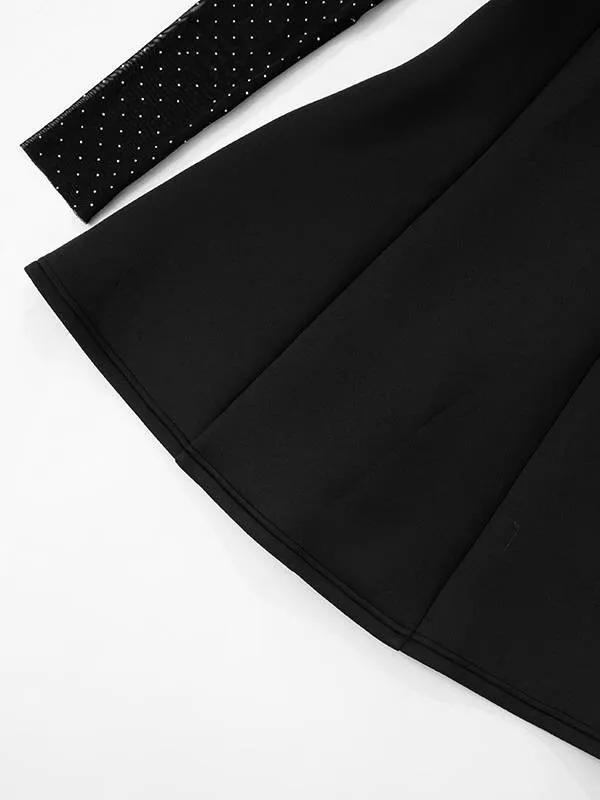 Flash Mesh Long Sleeve Back Lace-Up Mini Dress