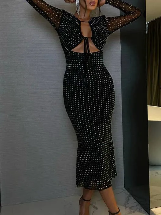 Shimmering Hollow Long Sleeve Dress