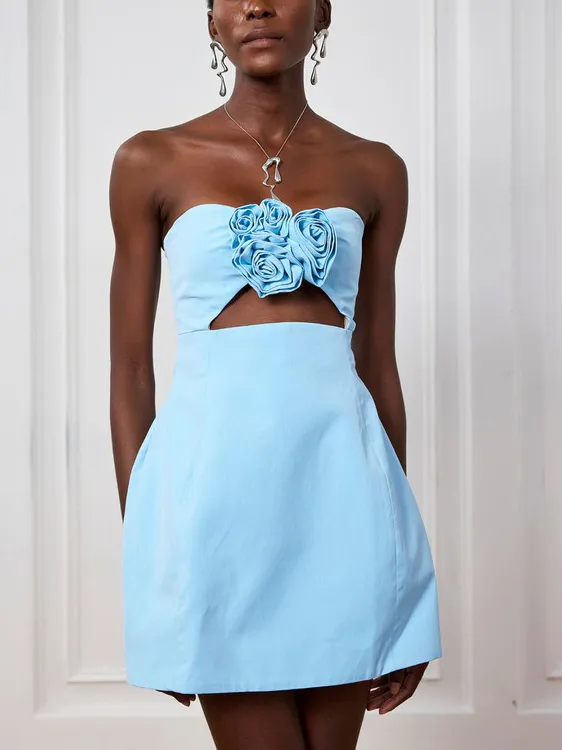 Elegant Strapless Rose Waist Mini Dress