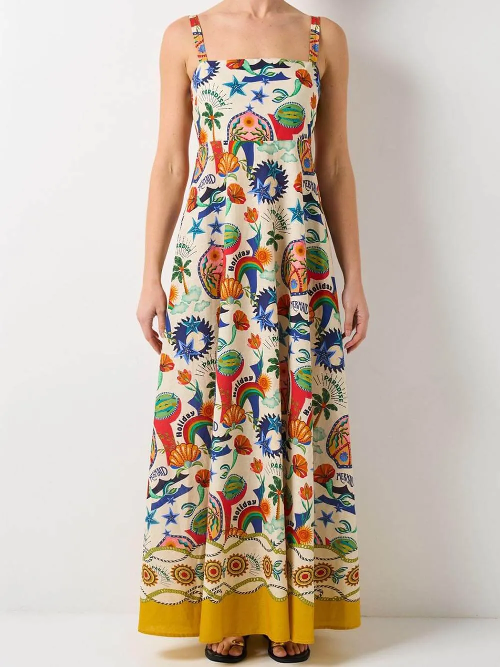 Unique Midsummer Mermaid Paradise Printed Strappy Maxi Dress