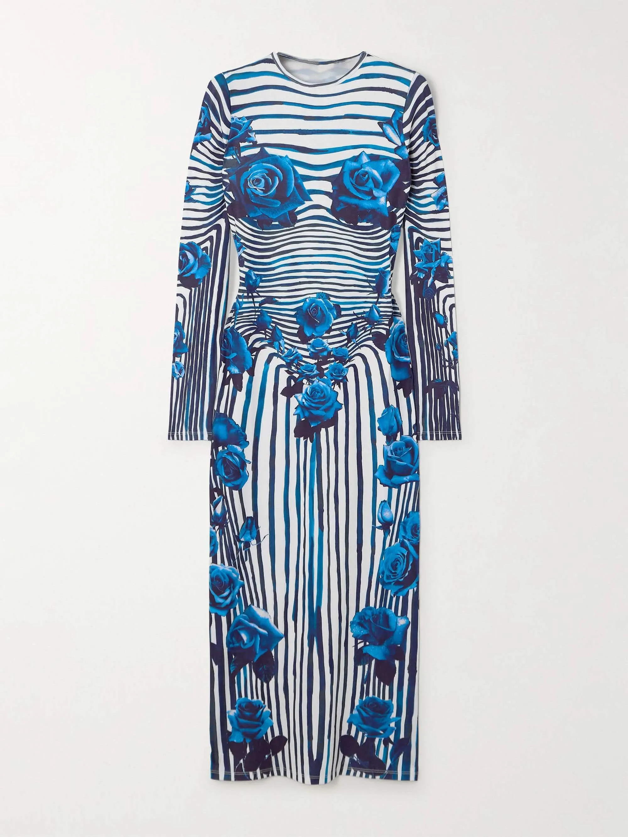 Vintage Unique Rose Stripe Print Midi Dress