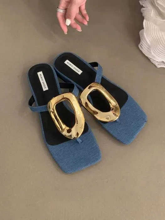 Metal Embellished Flat Sandals