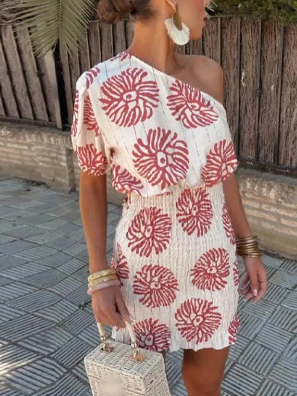 Modern Printed Wave Tube-Top Mini Dress