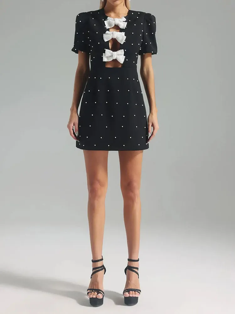 Elegant And Exquisite Bow Puff Sleeve Mini Dress