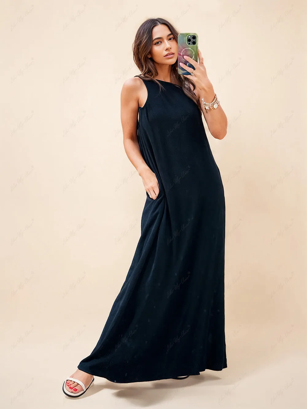 Loose One-Shoulder Sleeve Pleated Pocket Dress