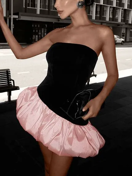 Velvet Tube Top With Bud Mini Dress