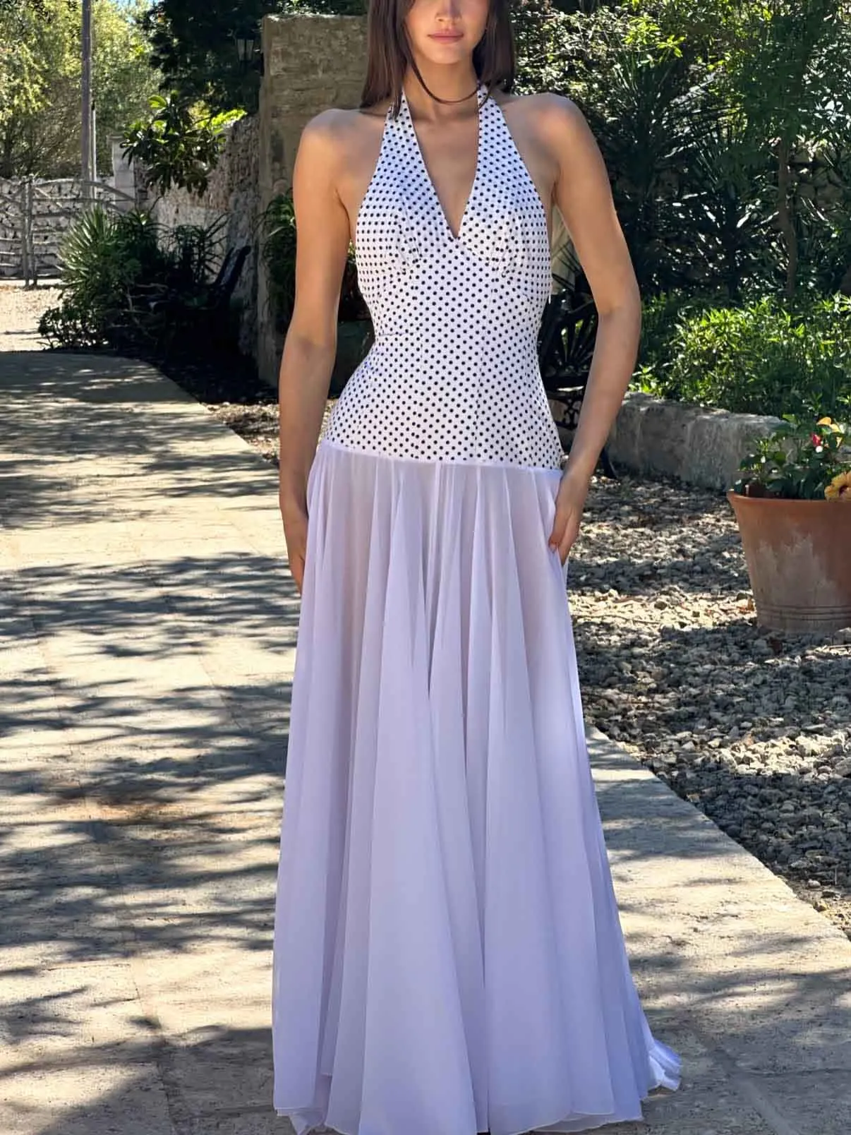 Personalized Polka Dot Print V-neck Maxi Dress