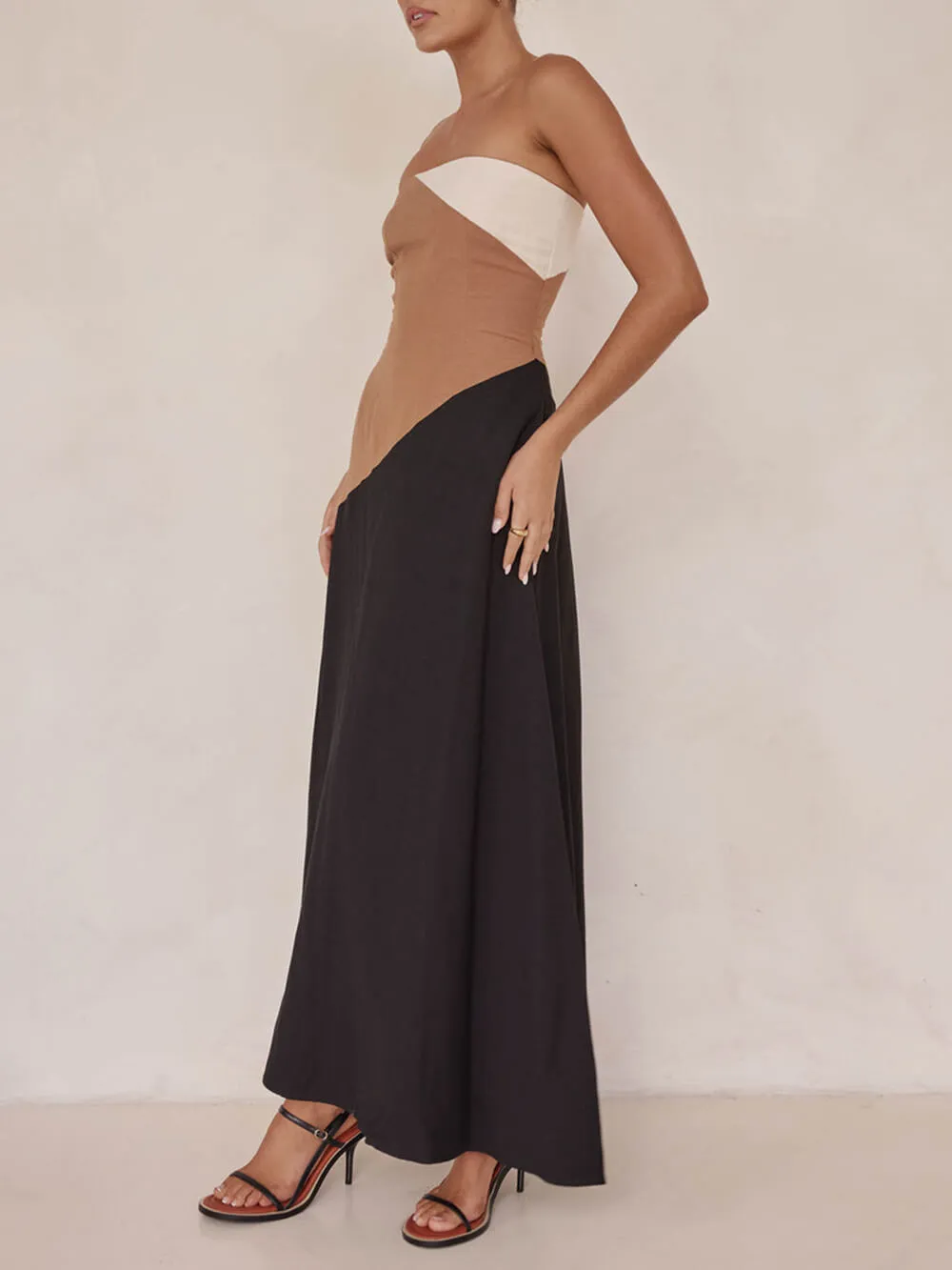 Asymmetrical Color-Blocked Maxi Dress