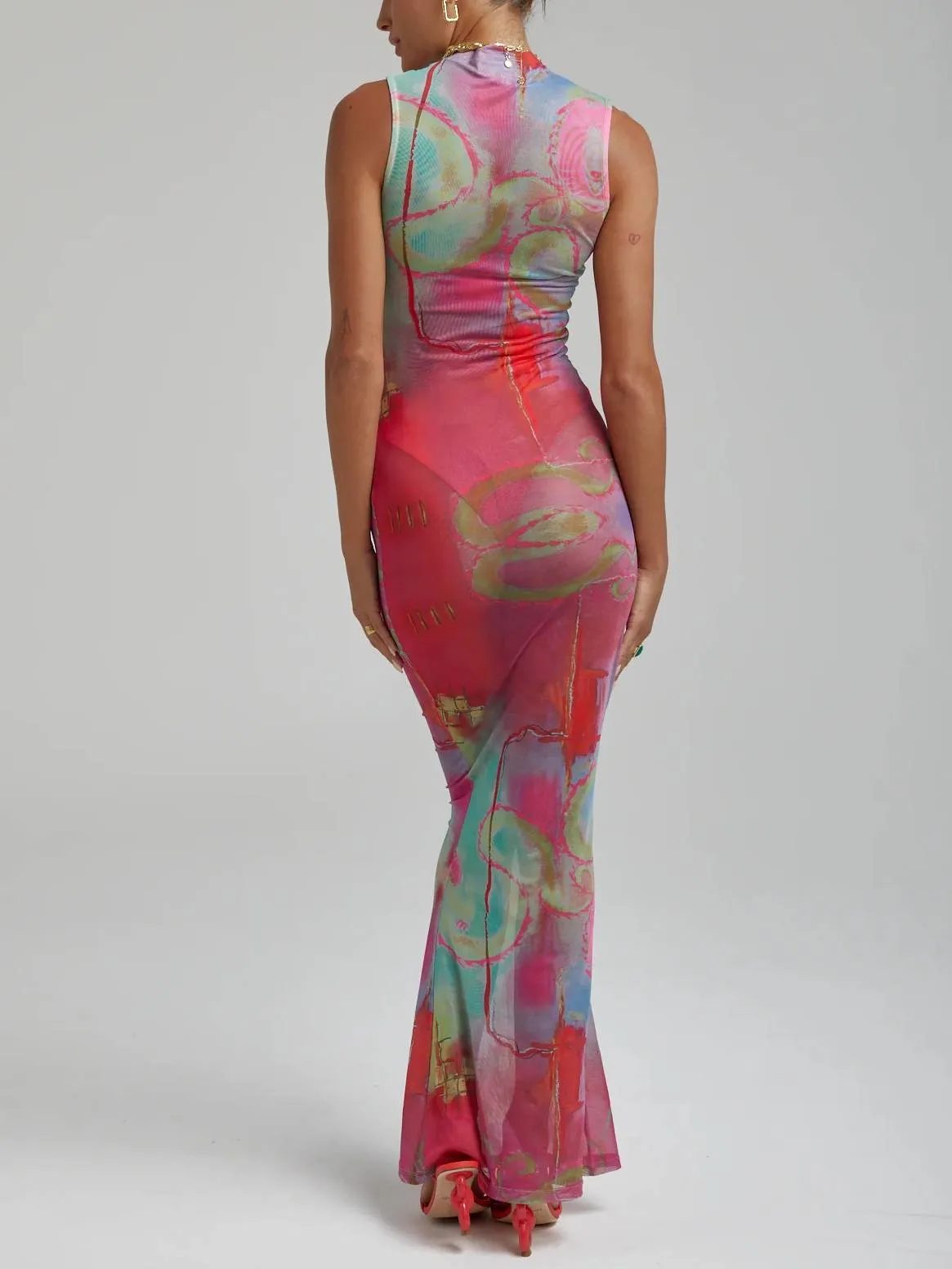 Unique Printed Sleeveless Slim-Fit Long Dress