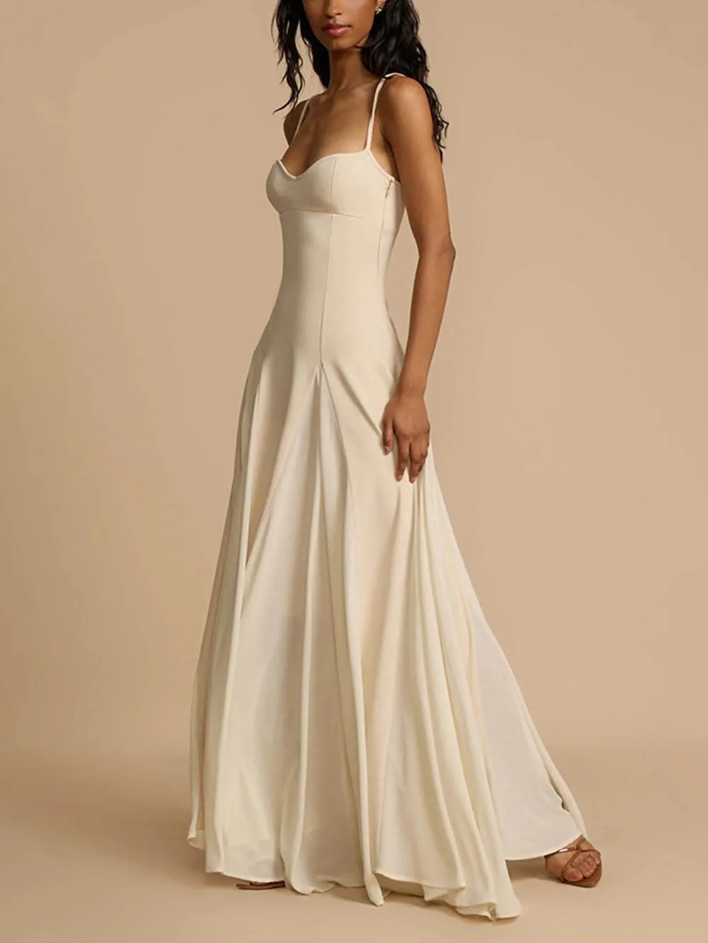 Elegant Patchwork Sling Long Swing Holiday Maxi Dress