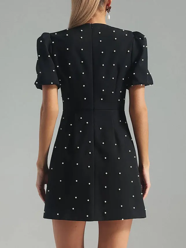 Elegant And Exquisite Bow Puff Sleeve Mini Dress