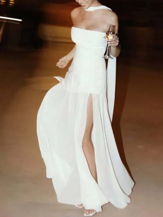 Tube Top Spliced ​​Dress with Scarf