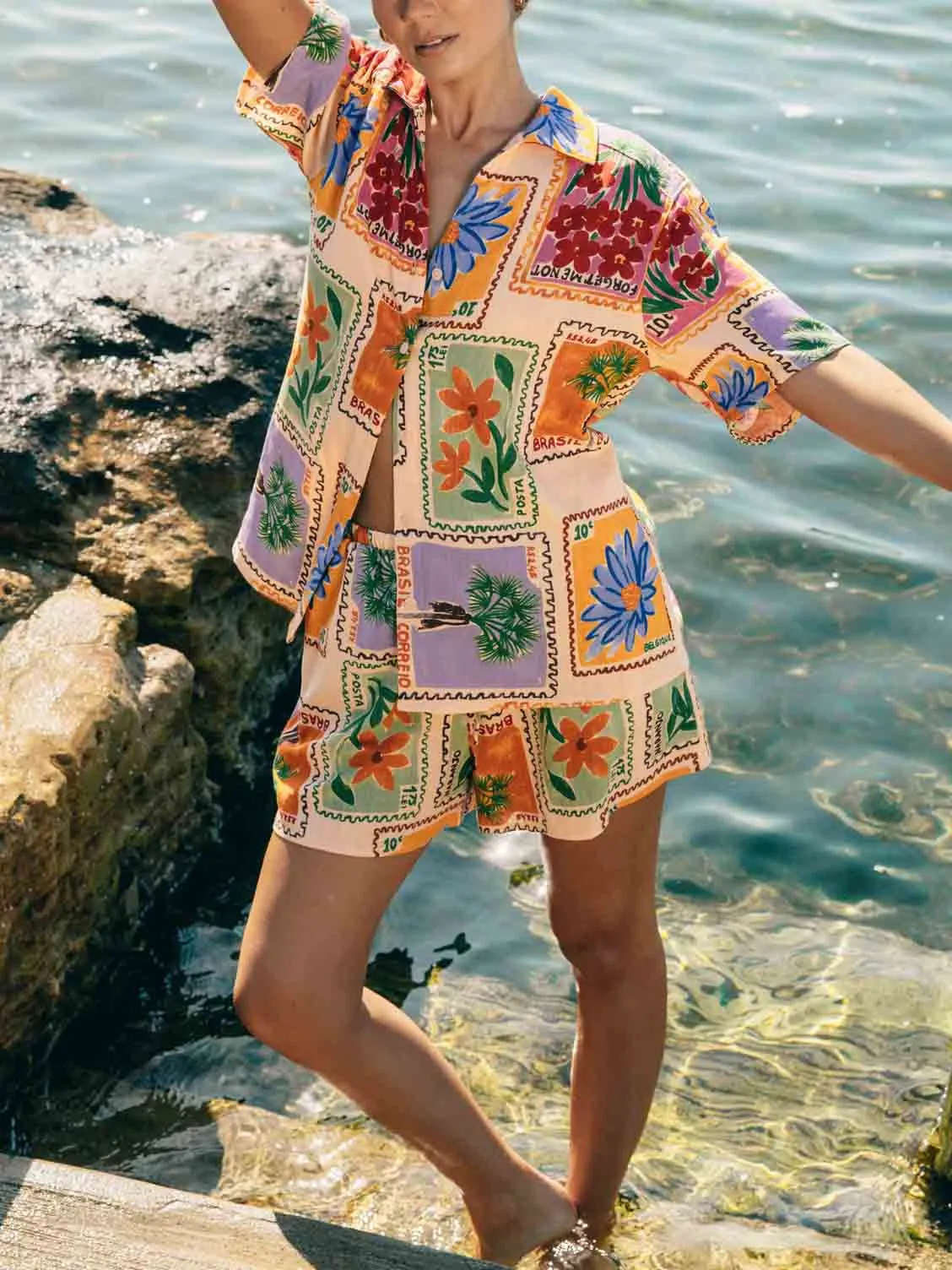 Holiday Style Printed Casual Shirt And Shorts Two-Piece Set