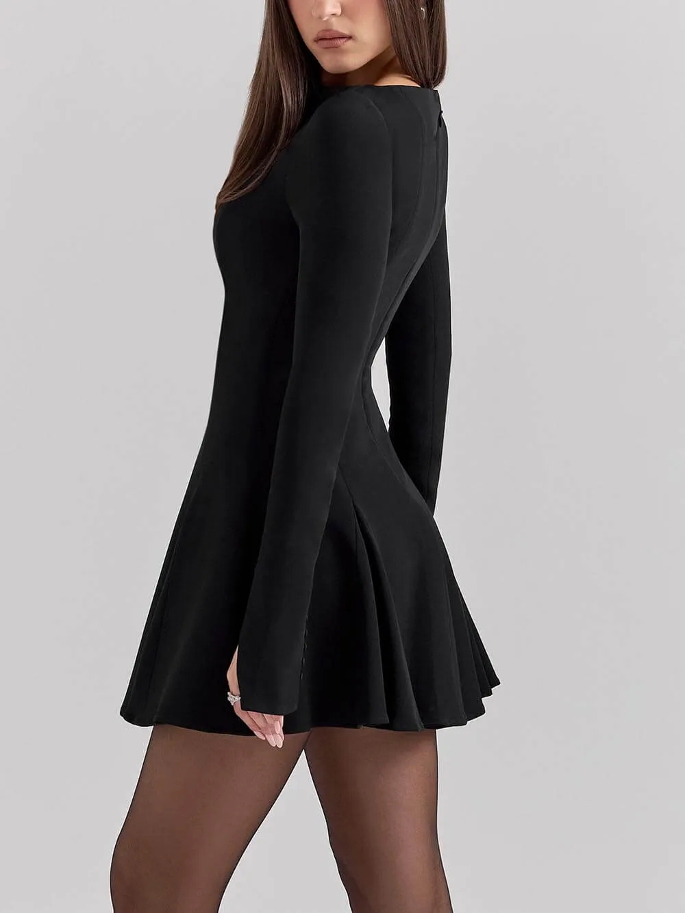 Retro Luxury Black Stretch High Waist Mini Dress