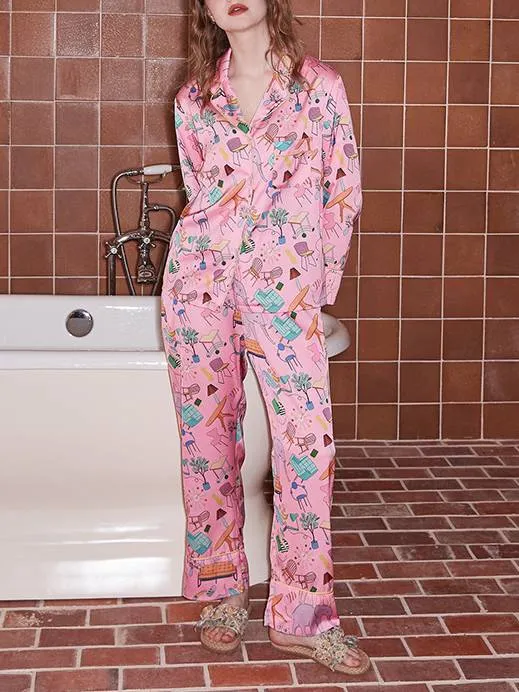 Childlike Printed Long-sleeved Pants Two-piece Home Wear