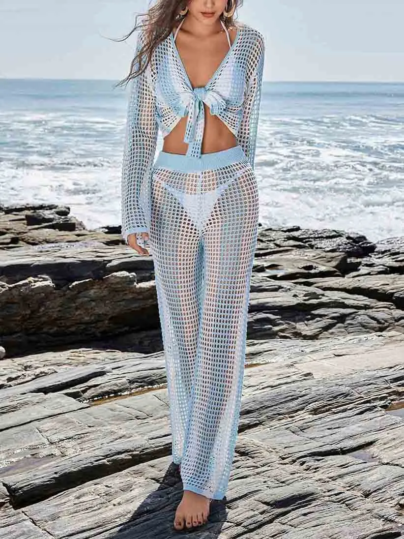 Beach Stripe Stitch Swimsuit Cover-up Two-Piece Set