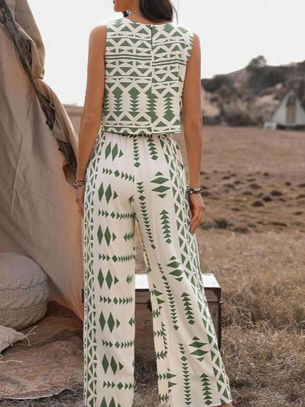 Geometric Print Loose Casual Wide Leg Pants