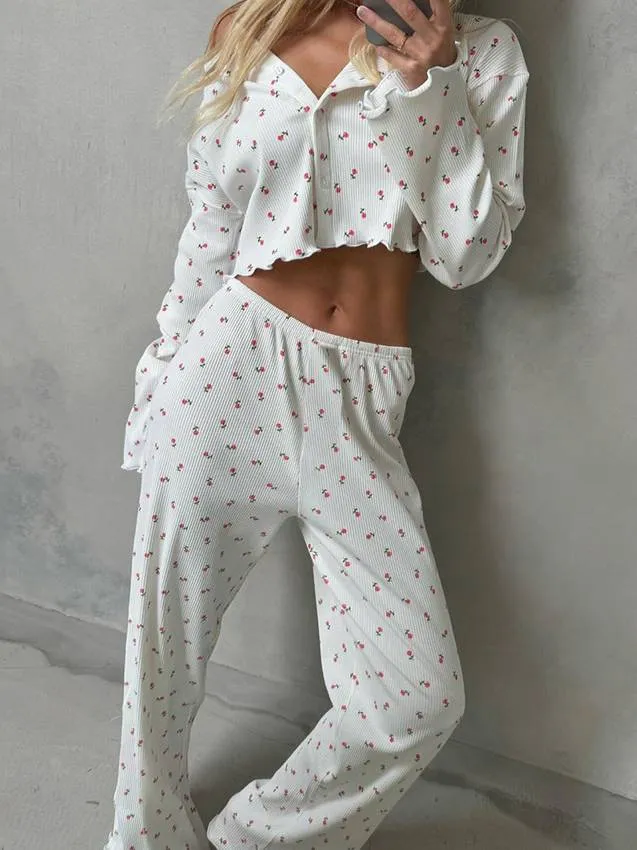 Floral-Print Long-Sleeve pants Two-Piece Set