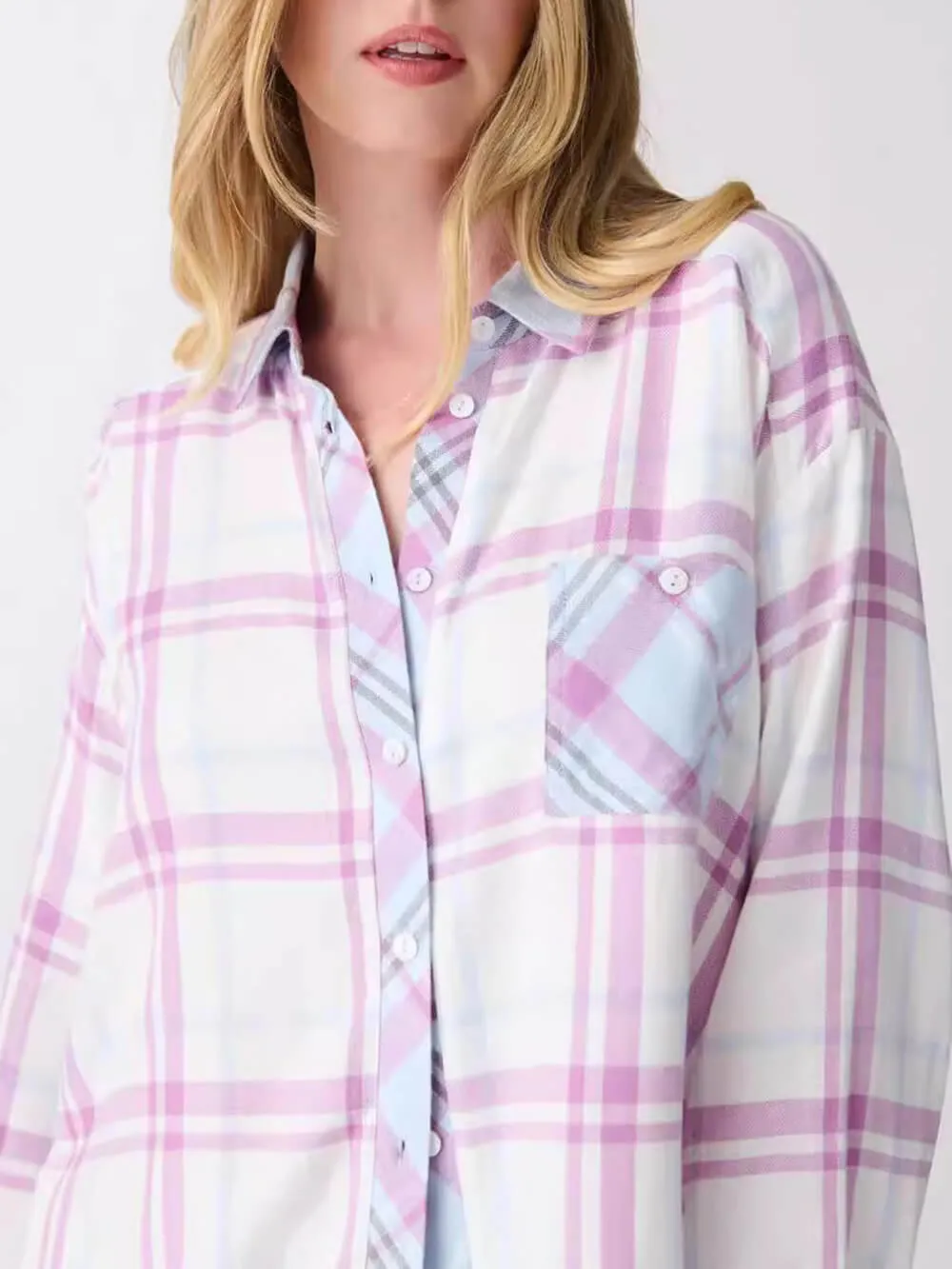 Casual Plaid Printed Shirt Lace-up Pants Pajama Set