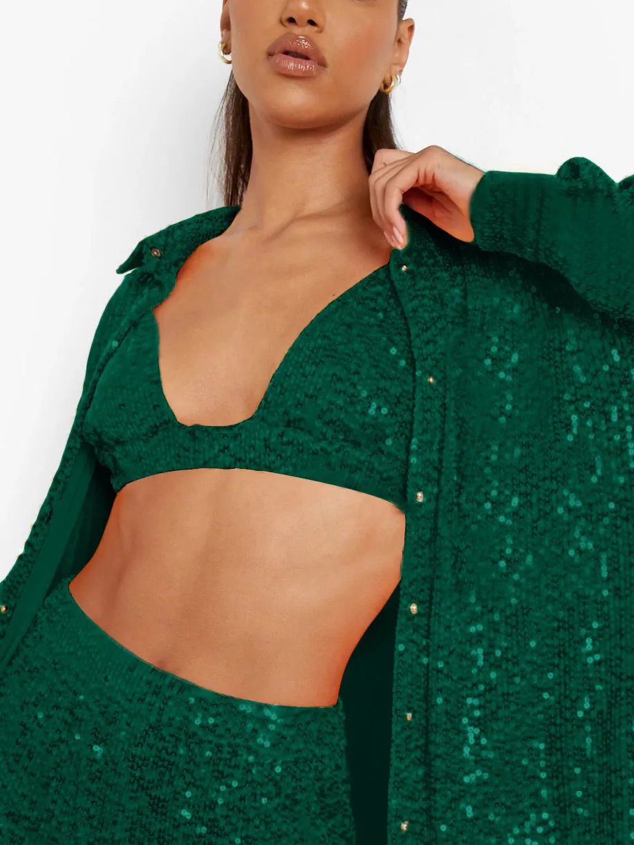 Sequined Long-Sleeved Ultra-Loose Blazer