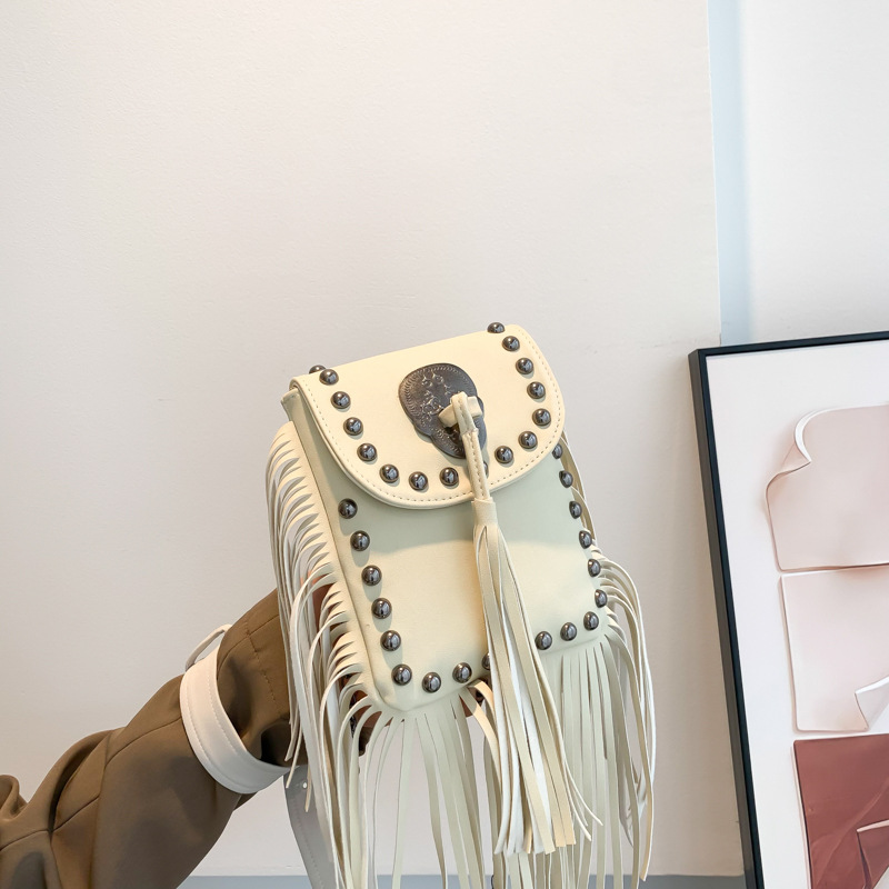 Soft Leather Rivet Tassel Bag Chain Shoulder Crossbody Bag