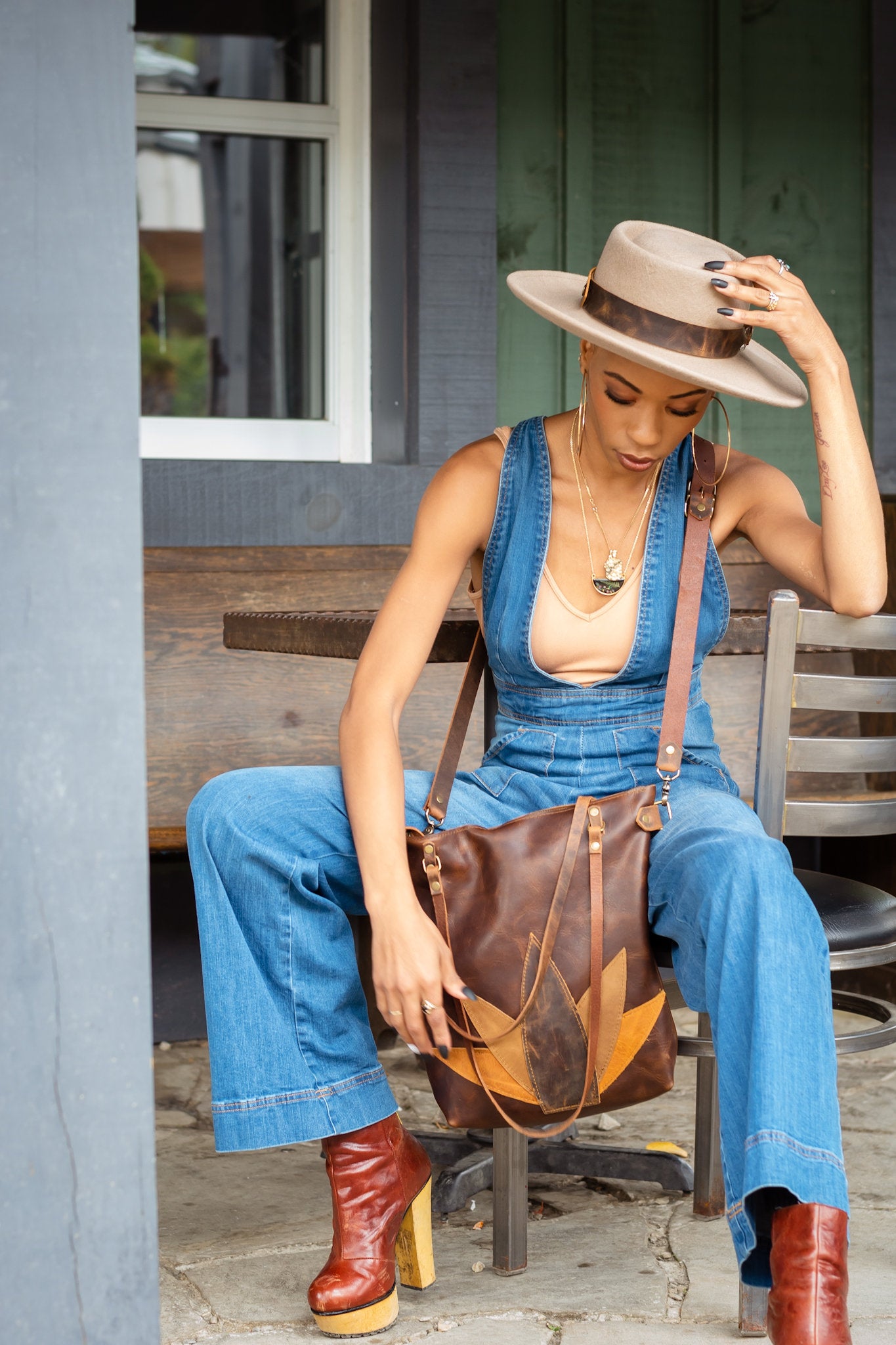 Classic Leather Botanical Tote Bag | Handmade Leather Purse | Large Leather Handbag | The Tall Tote Botanical