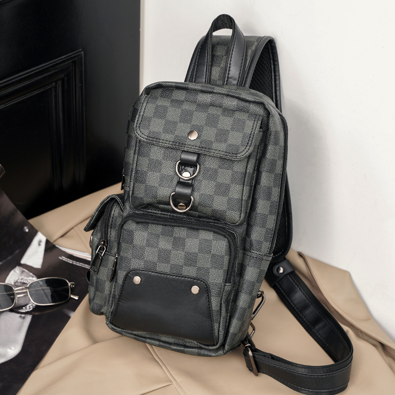 New Light Business Men Chest Back Plaid Single Shoulder Crossbody Bag