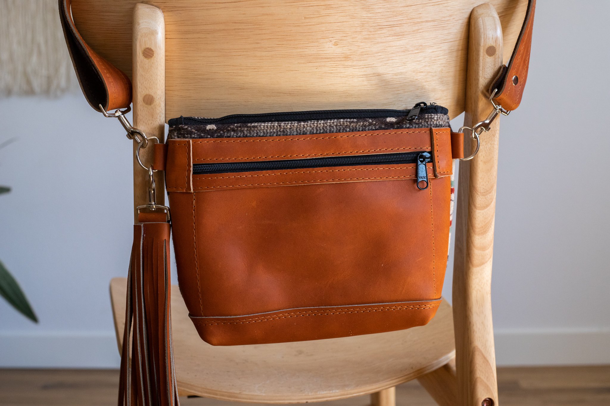 HIP  SLING BAG IN SPIRIT OF THE PEOPLE + COGNAC LEATHER