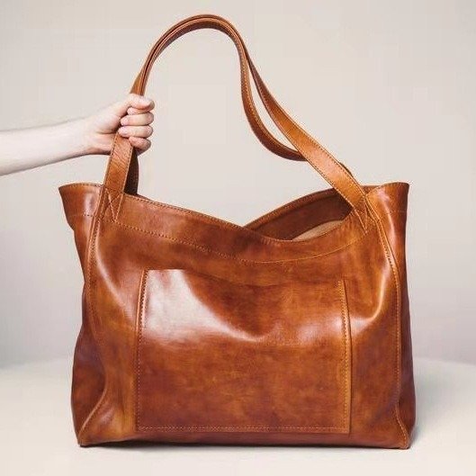 Women's Vintage Oil-wax Pocket Soft Leather Hand Bill of Lading Shoulder Bag