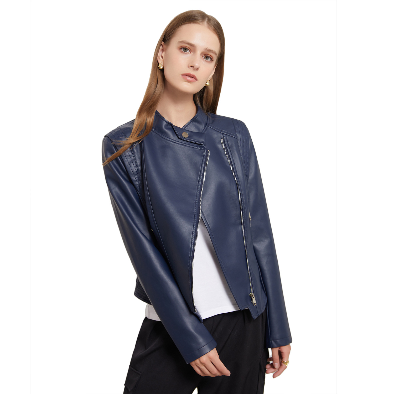 Ladies' Slim Leather With Lapel