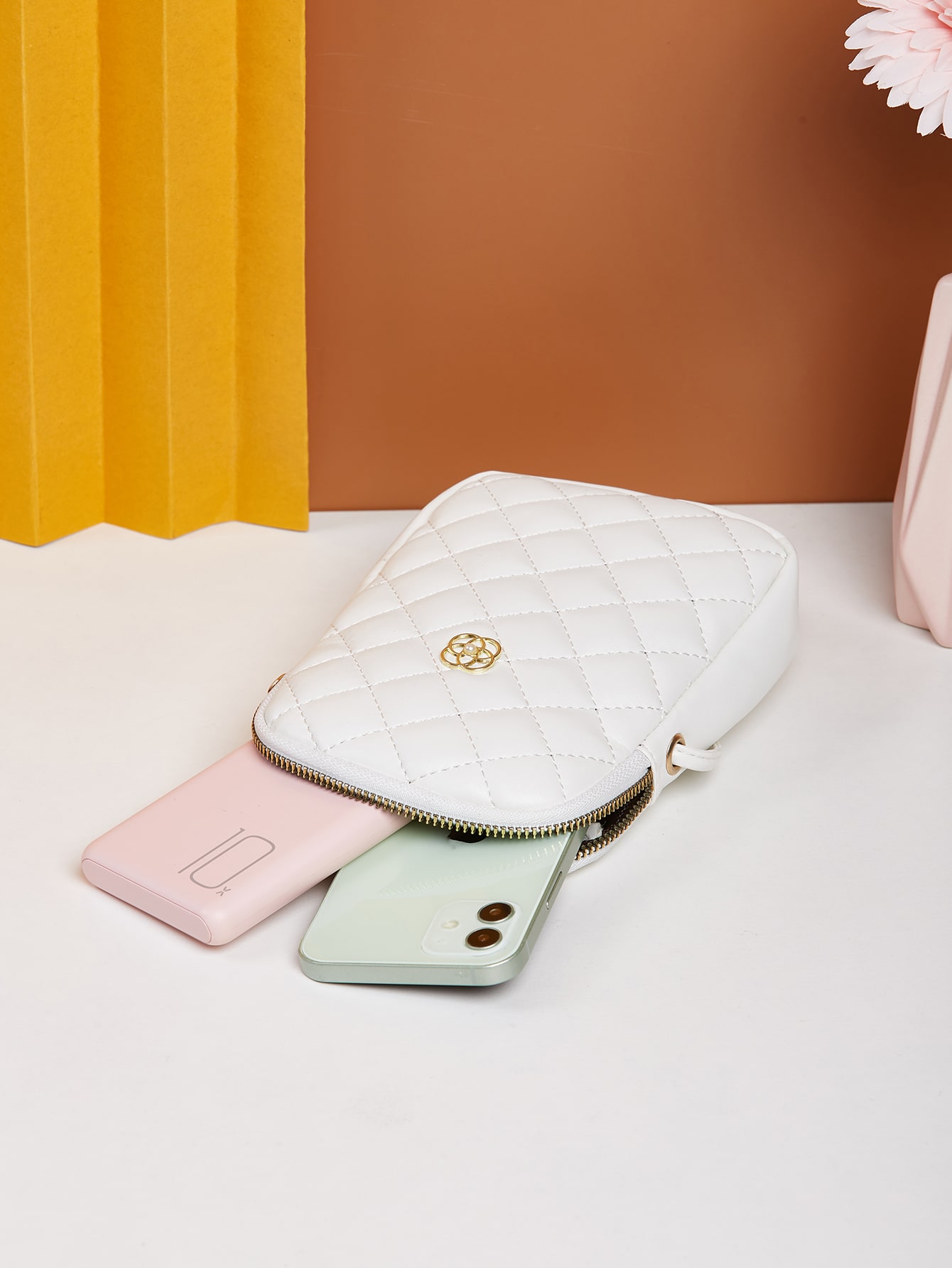 Minimalist quilted metal crossbody bag