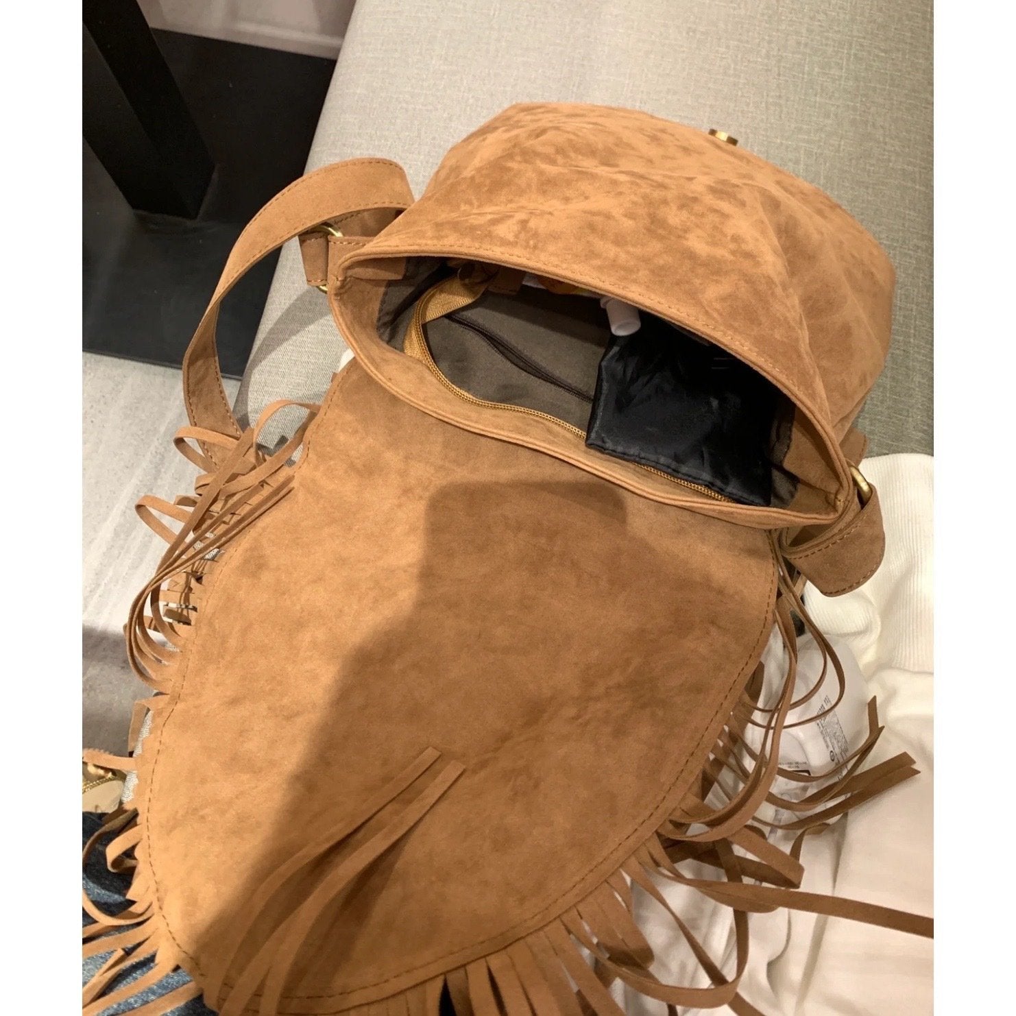 Handmade Suede Tassel Bag Women Retro Saddle Bag Fashion Shoulder Bag Messenger Bag