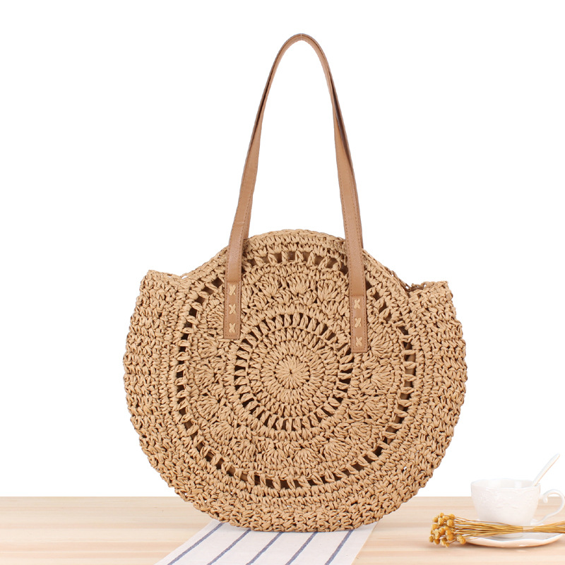 Simple Hollow Round Shoulder Straw Woven Bag