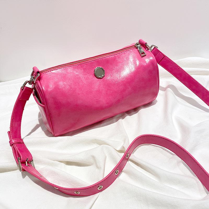 Ladies Bag Retro Oil Wax Boston Pillow Bag Cylinder Bag Joker Underarm Shoulder Messenger Bag