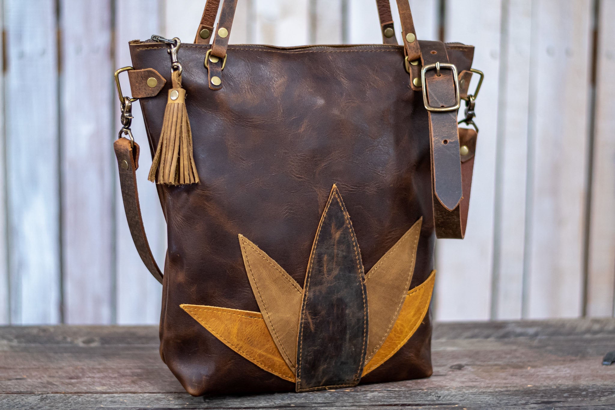 Classic Leather Botanical Tote Bag | Handmade Leather Purse | Large Leather Handbag | The Tall Tote Botanical