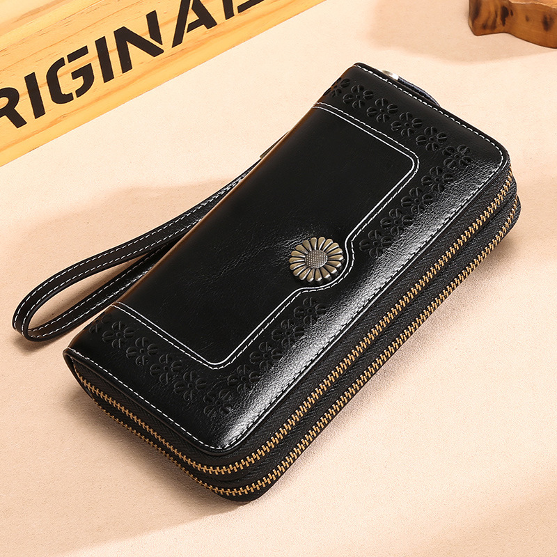 Women's Wallet Leather Long Double Zip