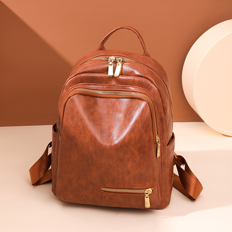 Women's Double Shoulder Simple Leather Bag