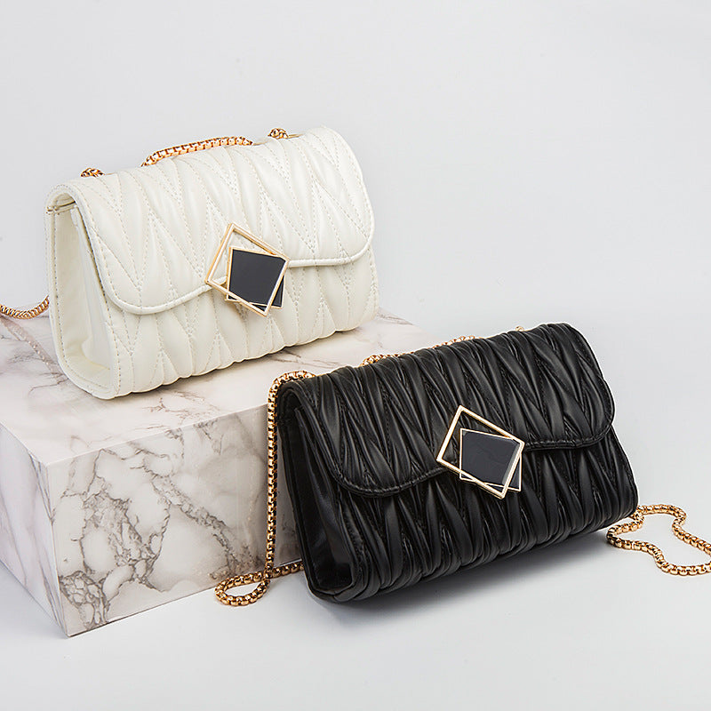 Fashion chain one shoulder wrinkle leather bag rhombic crossbody bag underarm bag female bag