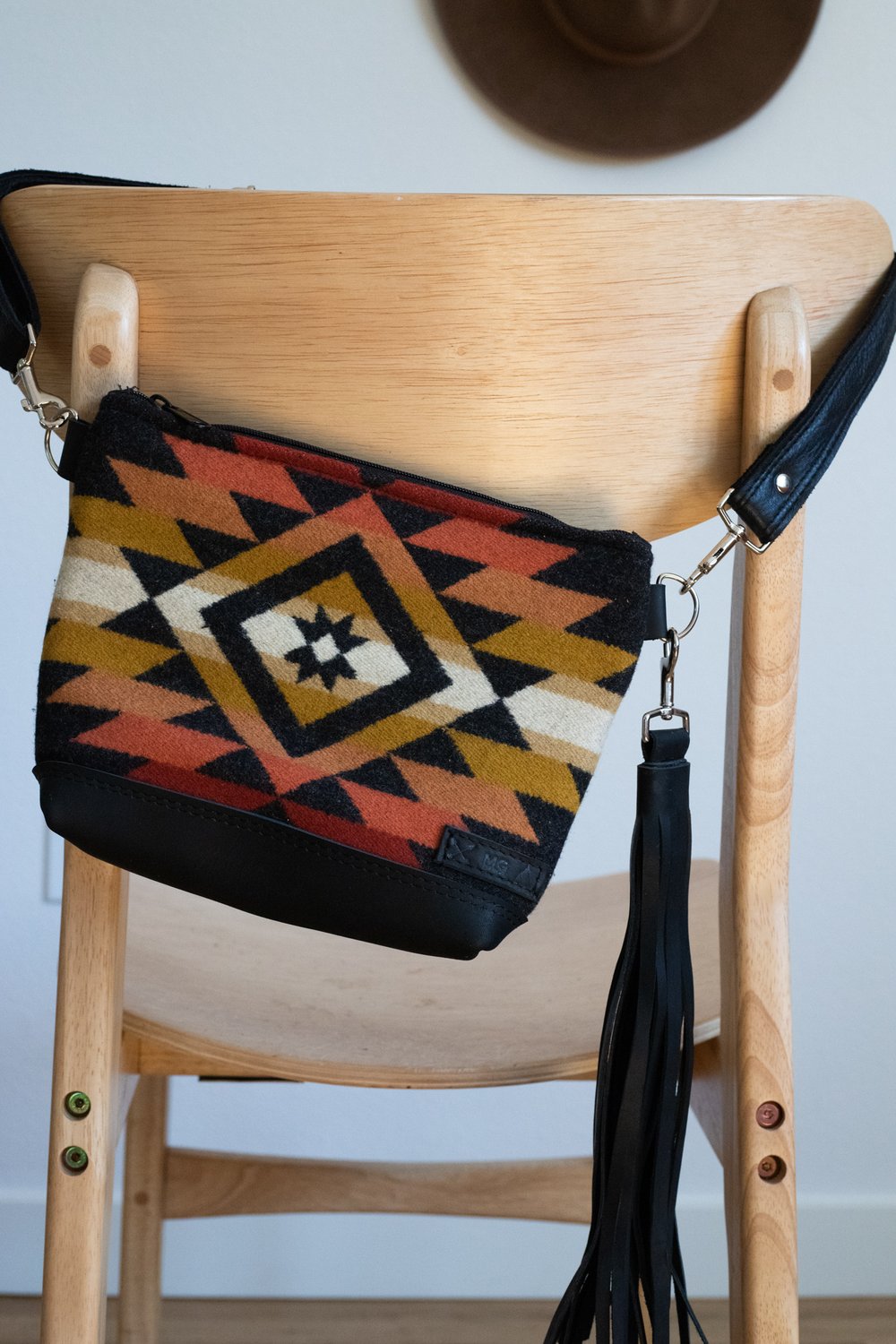 HIP BAG  SLING BAG IN PUEBLO DWELLING + BLACK WAXED LEATHER