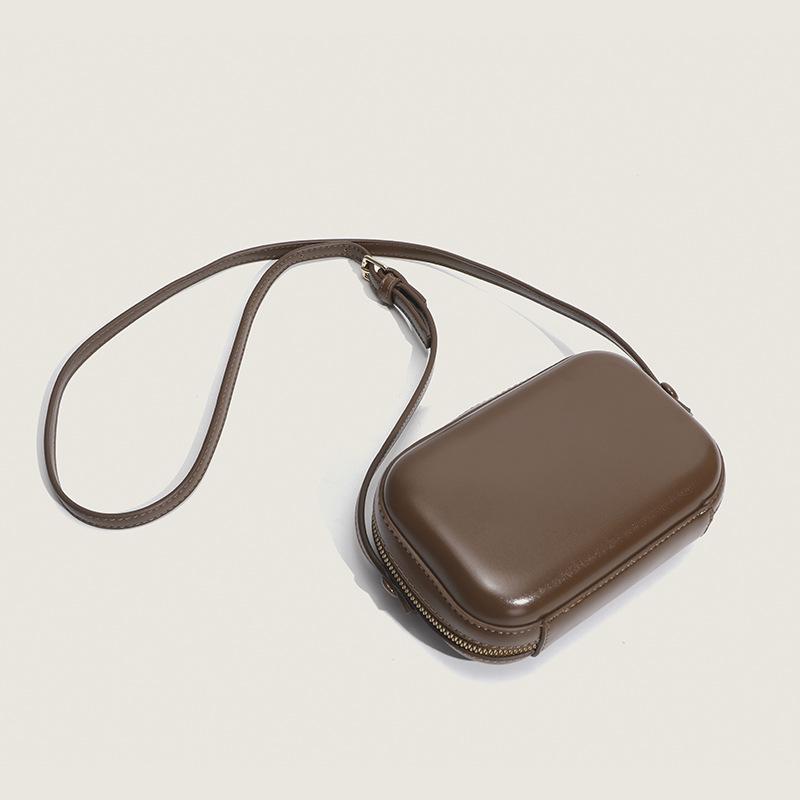 Minimal Leather Small Square Bag Joker Chain Hard Box Mobile Phone Bag Men And Women Mini Shoulder Messenger Bag