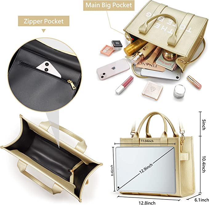 The Tote Bag for Women, Leather Tote Bag with Zipper Sturdy Tote Purse Crossbody Hand Bag